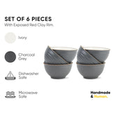 Ceramic Japandi Veg Bowls Set Of 6 For Dinner - 220ml Each, Grey White | Katori Set Of 6 - Premium Stoneware | Ceramic Bowls Set Of 6 - Dessert Bowl Set With Glossy Finish | Ice Cream Bowls